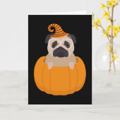 Pug & van de Pompoen de Kaart van Halloween (Gele Bloem)