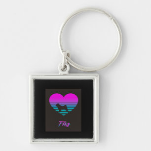 Pug Vaporwave Hart Pug Hondenliefhebber Gift Sleutelhanger