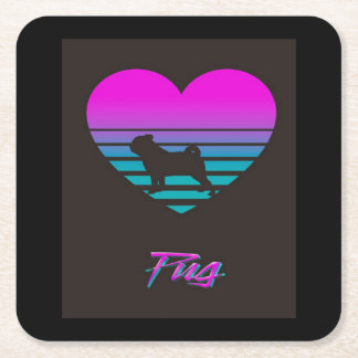Pug Vaporwave Hart Pug Hondenliefhebber Gift Vierkante Kartonnen Onderzetter