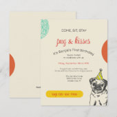 Pug-verjaardagsfeest uitnodiging (Voorkant / Achterkant)