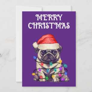 "PUG VERPAKT IN KERSTVERLICHTING" KAART