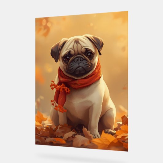  Pug Vibes: Cute Autumn Pug Acryl Bord (Hoek)