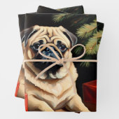 Pug viert Kerstmis Inpakpapier Vel (In situ)