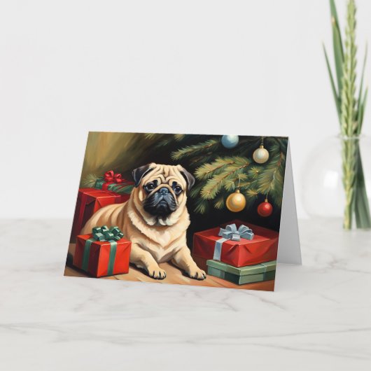 Pug viert Kerstmis Kaart (Voorkant)