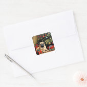 Pug viert Kerstmis Vierkante Sticker (Envelop)