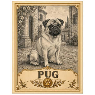 Pug, Vintage Heritage Hond Briefkaart