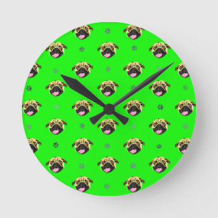 Pug Wall-slot groen Ronde Klok