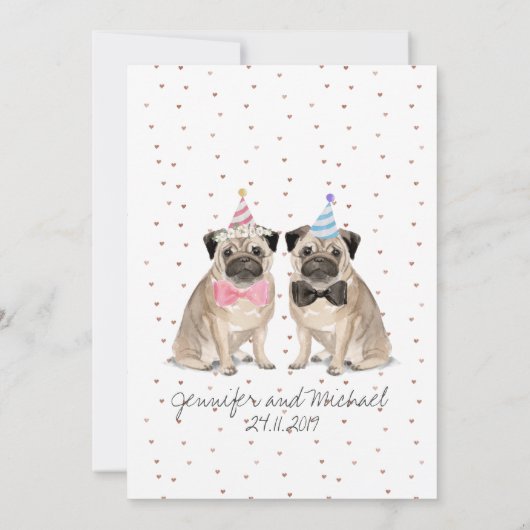 Pug waterverf bruiloft kaart (Achterkant)