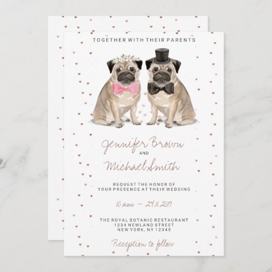 Pug waterverf bruiloft kaart (Voorkant / Achterkant)