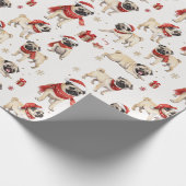Pug Waterverf Pattern Christmas Cadeaupapier (Hoek)