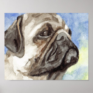Pug Waterverf Portret Poster