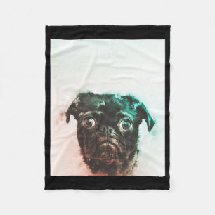 Pug Waterverf Schattigee Pug Dog Art Waterverf Fleece Deken