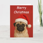 Pug with a Santa hat Custom Christmas Greeting Kaart (Voorkant)