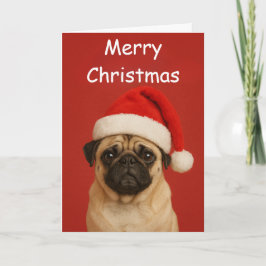 Pug with a Santa hat Custom Christmas Greeting Kaart