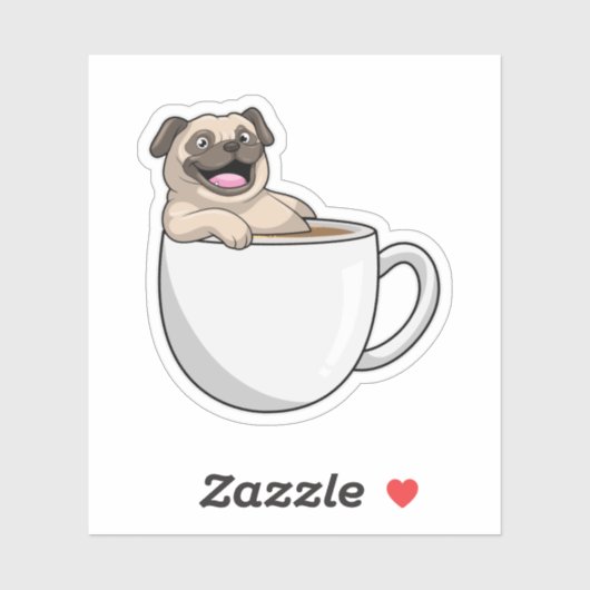 Pug with Cup of Coffee Sticker (Vel)