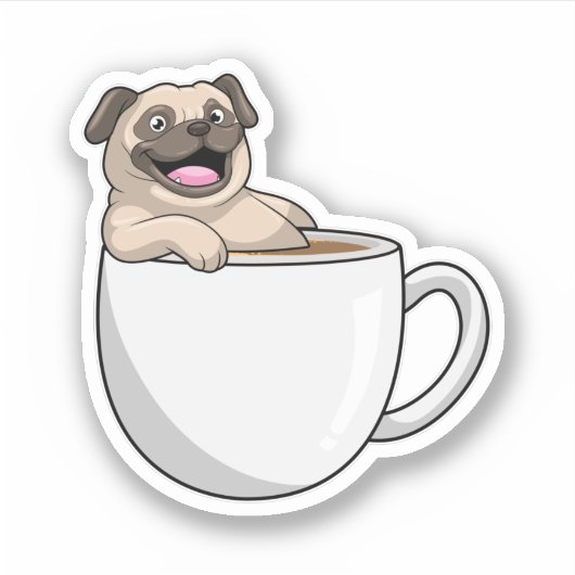 Pug with Cup of Coffee Sticker (Voorkant)