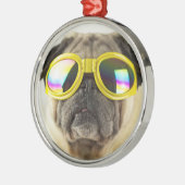 Pug with Goggles Metalen Ornament (Links)