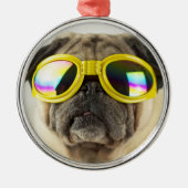 Pug with Goggles Metalen Ornament (Voorkant)