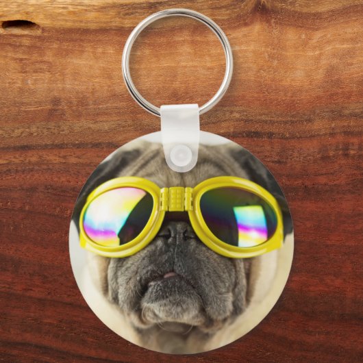 Pug with Goggles Sleutelhanger (Voorkant)