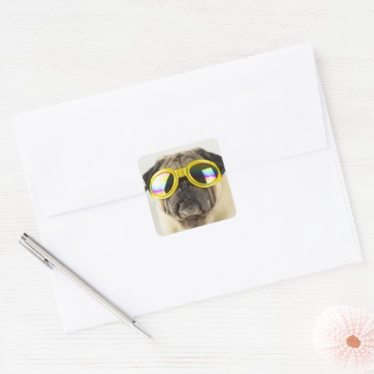 Pug with Goggles Vierkante Sticker (Envelop)