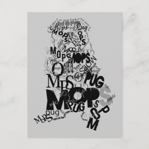 Pug wordart gemaakt silhouet modern retro briefkaart