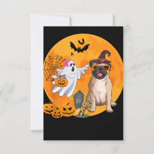 Pug Zonnebril Kostuum Heks Halloween Boo Ghost T Kaart