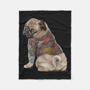 Pugdog met traditioneel Japans Dragon Tattoo IR Fleece Deken