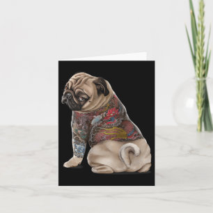 Pugdog met traditioneel Japans Dragon Tattoo IR Kaart