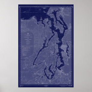 Puget Sound  Map Nautical Chart Blue Art Poster