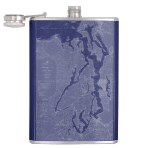 Puget Sound Map Nautical Chart Blue Flask Heupfles