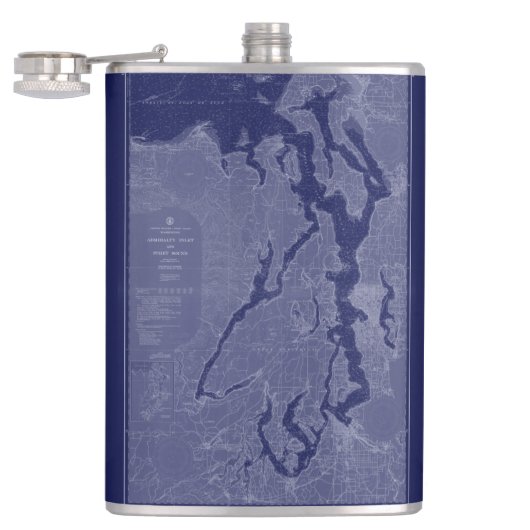 Puget Sound  Map Nautical Chart Blue Flask Heupfles (Geopend)