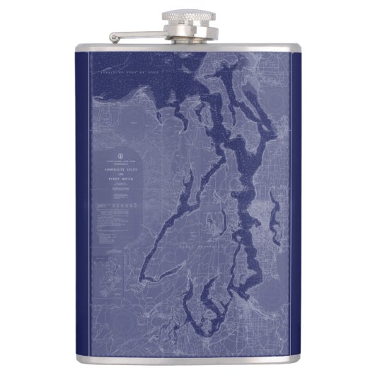 Puget Sound  Map Nautical Chart Blue Flask Heupfles (Voorkant)