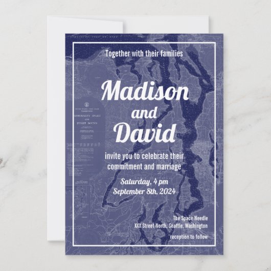 Puget Sound Map Nautical Chart Wedding Inv Kaart (Voorkant)