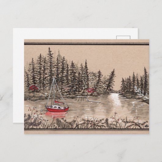 Puget Sound Red Sailboot, van het belangrijkste sc Briefkaart (Voorkant / Achterkant)