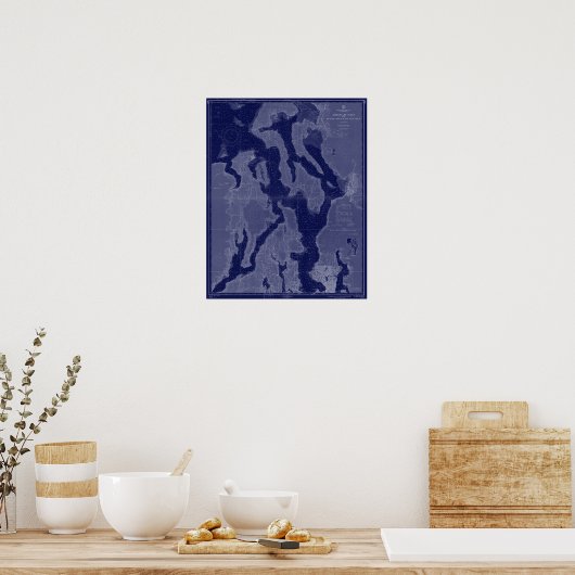 Puget Sound Seattle WA Map Nautical Chart Blue Art Poster (Keuken)