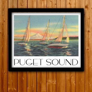 Puget Sound vintage-reisstijl Poster