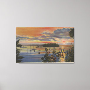 Puget Sound, WA - Yacht Club Moorings at Sunset Canvas Afdruk