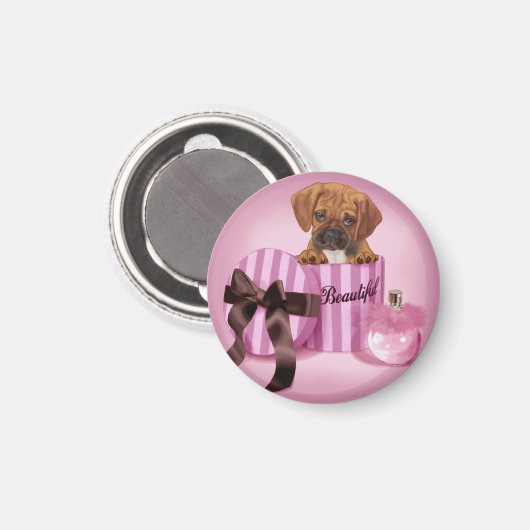 Puggle in een ronde box met staffelkit magneet (Voorkant / Achterkant)