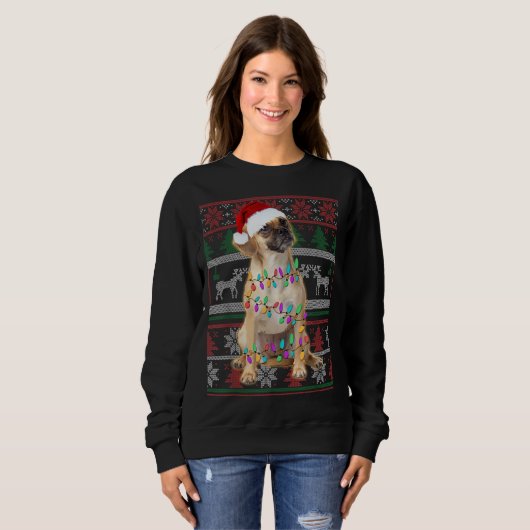 Puggle Ugly Sweater Kerstmis Dog Lights (Voorkant volledig)