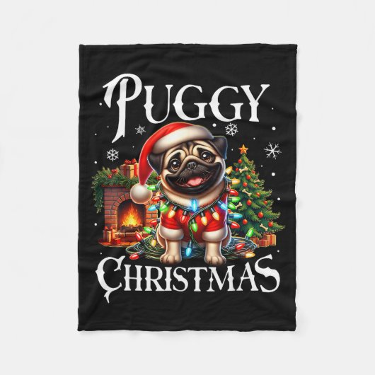 Puggy Christmas Pug Xmas Pug Santa Claus Pug Fleece Deken (Voorkant)