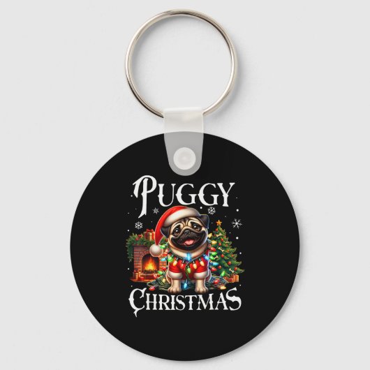 Puggy Christmas Pug Xmas Pug Santa Claus Pug Sleutelhanger (Voorkant)