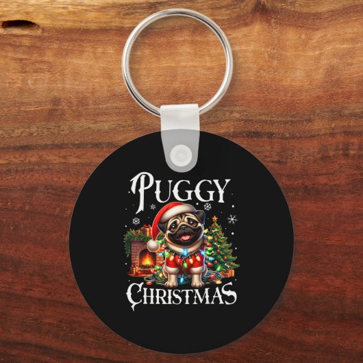 Puggy Christmas Pug Xmas Pug Santa Claus Pug Sleutelhanger (Voorkant)