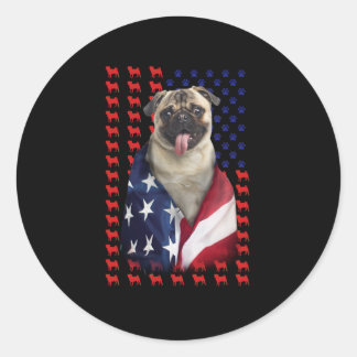 Puggy USA Amerikaanse vlag Ronde Sticker
