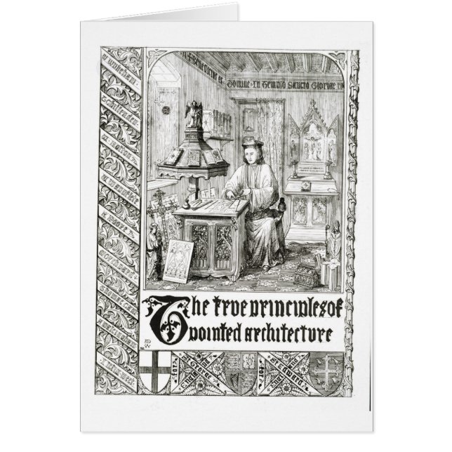 Pugin op het werk, frontispiece van 'True Principl (Voorkant)