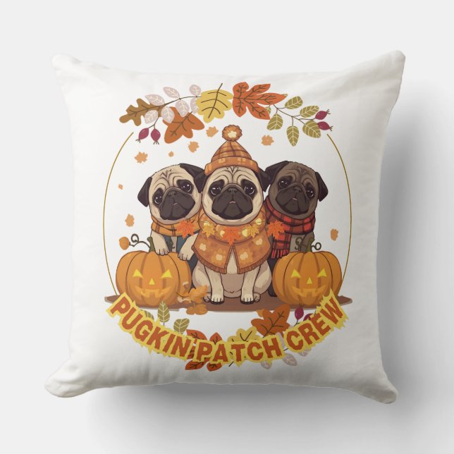 Pugkin Patch Crew | Funny Cute Halloween Pug Pumpk Kussen (Voorkant)