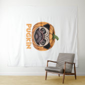 Pugkin Pug Halloween Happy Halloween Oversized T-S Wandkleed (In Situ (horizontaal))