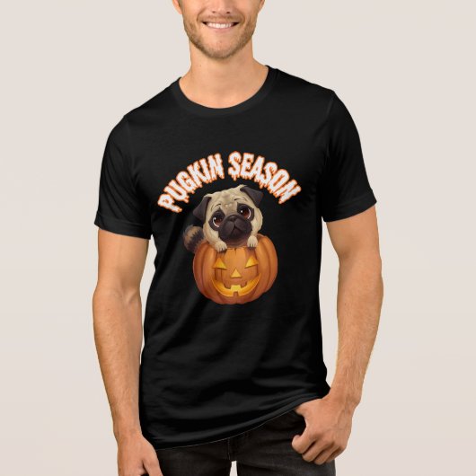 Pugkin Seizoen Schattige Halloween Pug Design Tri-Blend Shirt (Voorkant)