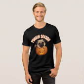 Pugkin Seizoen Schattige Halloween Pug Design Tri-Blend Shirt (Voorkant volledig)