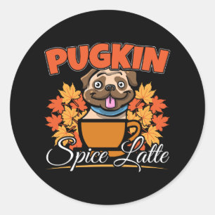 Pugkin Spice Latte - Pug Dog Pumpkin Pun Ronde Sticker