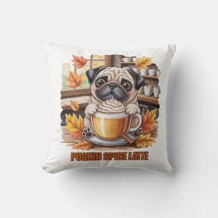 Pugkin Spice Latte Schattig Grappig Herfst Pug Hon Kussen